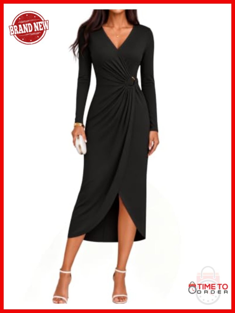 ZESICA Women's Long Sleeve Wrap Bodycon Midi Dress